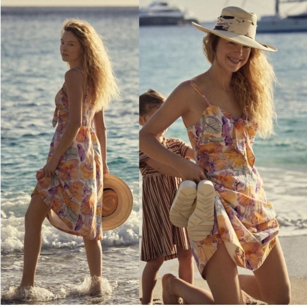 Anthropologie X Cecilia Pettersson Floral Knee Length Dainty Garden Dress SZ 8P‎